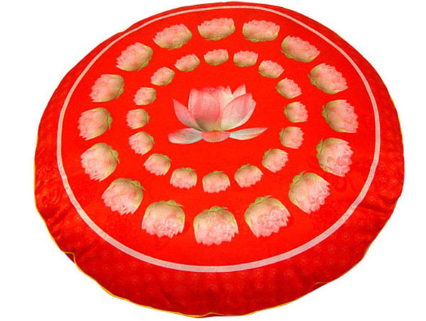 양단 꽃무늬 원방석(빨강)
